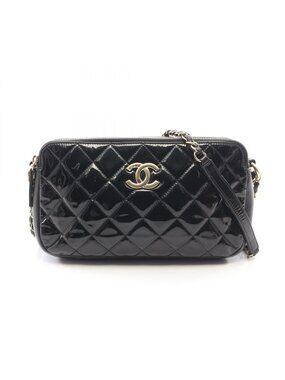 Chanel Shoulder Bag Quilted Black Patent Leather Chain